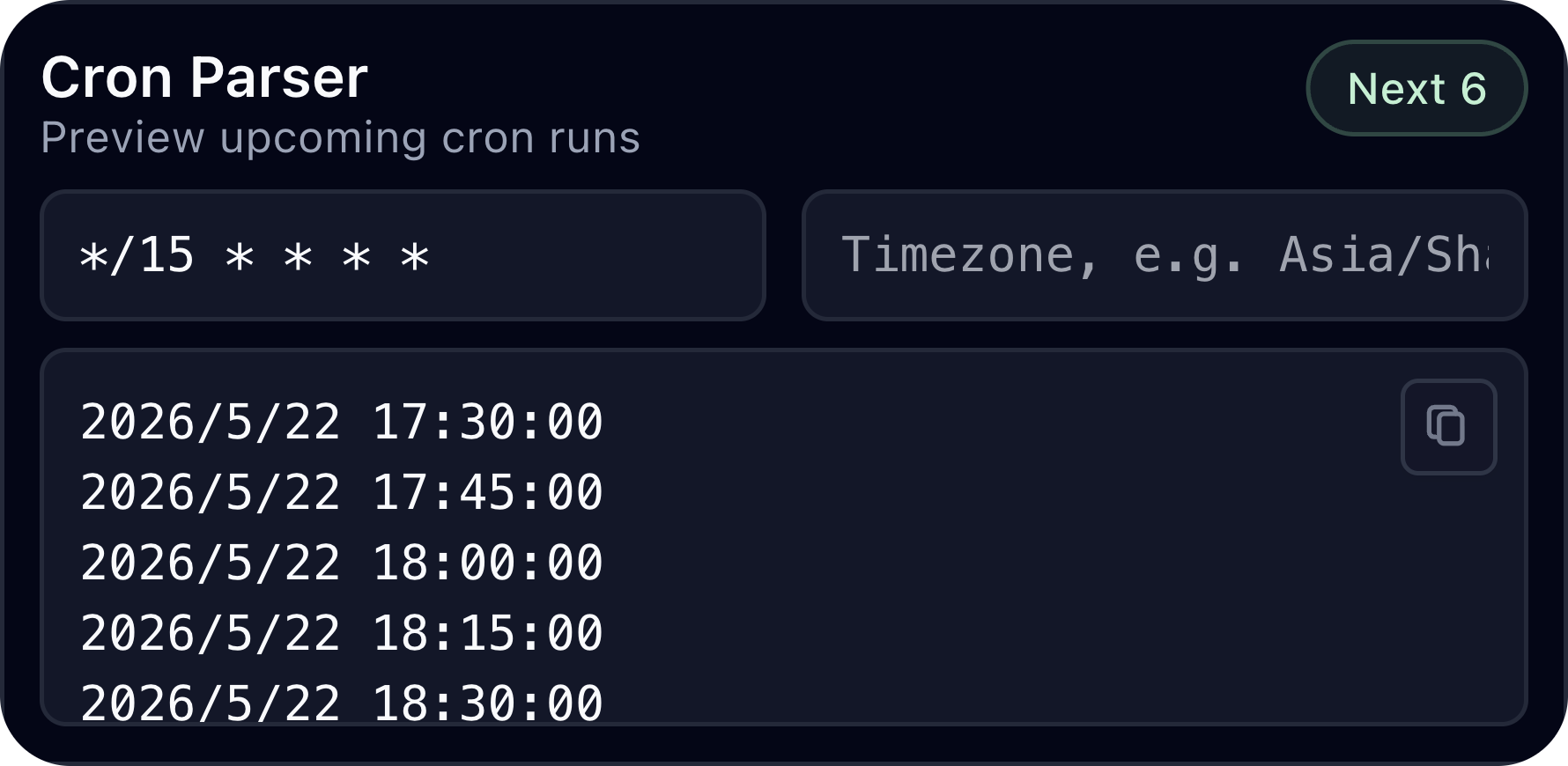 Developer Tools cron-parser desktop widget preview