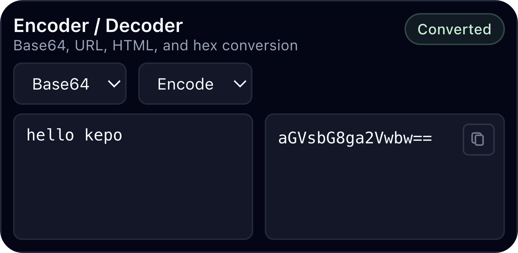 Developer Tools encoder-decoder desktop widget preview