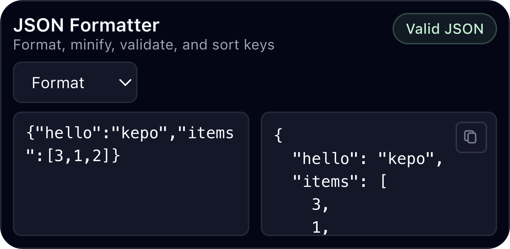 Developer Tools json-formatter desktop widget preview