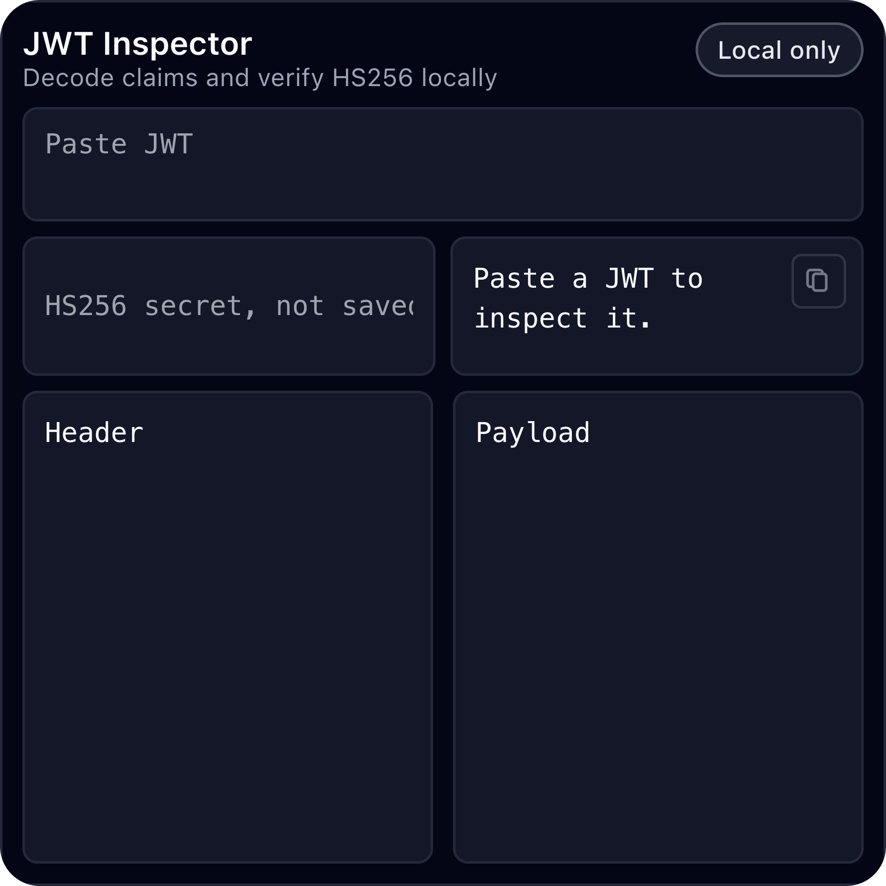 Developer Tools jwt-inspector desktop widget preview