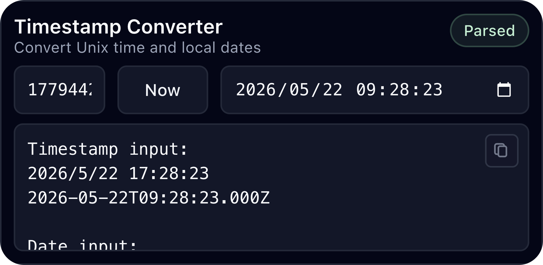 Developer Tools timestamp-converter desktop widget preview